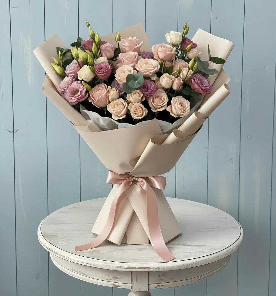 Букет цветов из: Розы и Лизиантусы в Советском Республика Дагестан