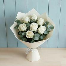 Букет Белые розы в Эвкалипте #REPLACE_PRED# Советском Республика Дагестан