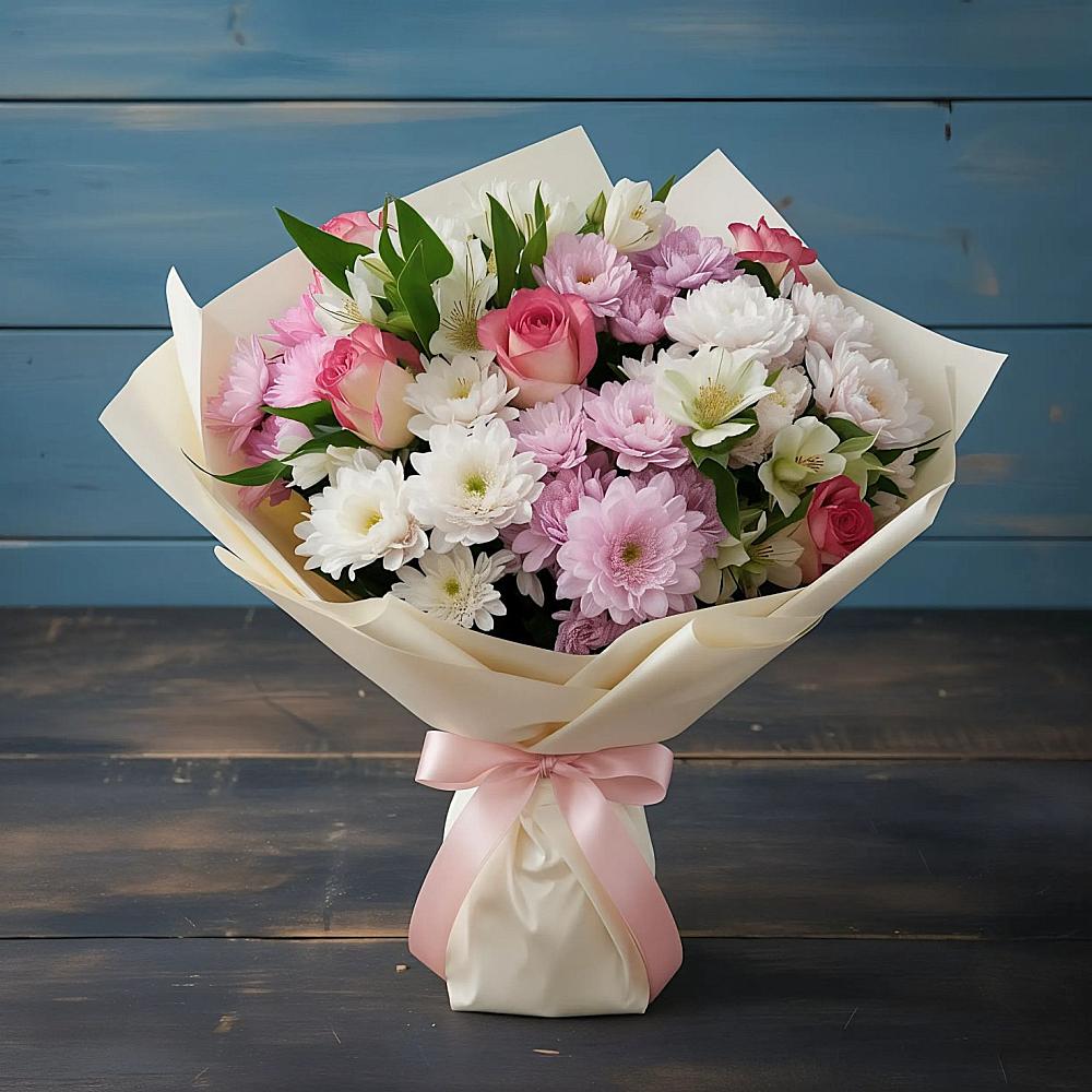 Букет цветов из: Хризантемы, Альстромерии и Розы в Советском Республика Дагестан